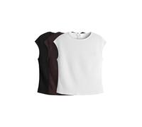 THE SET Mujeres Pack de 3 Camisetas texturizadas con Manga Japonesa Black/White/Chocolate Brown M