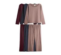 THE SET Mujeres Pack de 3 Conjuntos de Pijama de Punto de Manga Larga Berry Red/Pink/Navy Blue Spot XS