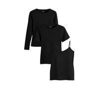 THE SET Mujeres Pack de 3 Prendas de Varios Estilos básicas de Punto, Camiseta de Manga Larga y Camiseta sin Mangas Negro XS