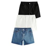 THE SET Mujeres Pack de 3 Vaqueros Cortos Azul Medio/Crudo/Negro 36