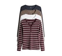 THE SET Mujeres Pack de 4 Camisetas acanaladas con Cuello Henley de Manga Larga Burgundy Red Stripe/Navy Blue/Brown/White XL