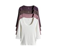 THE SET Mujeres Pack de 4 Camisetas acanaladas con Mangas 3/4 y Cuello Redondo Brown/Purple/Pink/White M