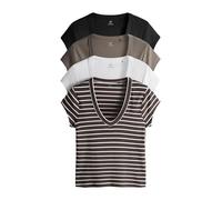 THE SET Mujeres Pack de 4 Camisetas con Manga Japonesa y Cuello de Pico Black/Brown/Brown Stripe/White XL