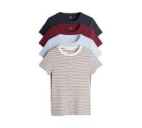 THE SET Mujeres Pack de 4 Camisetas de canalé con Manga Corta y Botones Navy Blue/Red/Light Blue/Stripe M