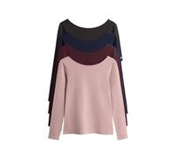 THE SET Mujeres Pack de 4 Camisetas de Manga Larga con Escote en la Espalda Navy Blue/Chocolate Brown/Dark Red/Mid Pink XS