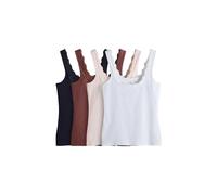 THE SET Mujeres Pack de 4 camisetas sin mangas acanaladas con escote cuadrado y ribete de encaje Black/Brick Red/Pink/White L