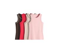 THE SET Mujeres Pack de 4 camisetas sin mangas acanaladas con espalda de nadador Chocolate Brown/Light Pink/Red/Neutral M