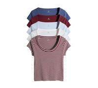 THE SET Mujeres Pack de 5 Camisetas de canalé con Mangas japonesas y Cuello Redondo Navy/Stripe/Red/Light Blue/White L