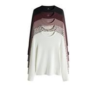 THE SET Mujeres Pack de 5 Camisetas de Manga Larga y Cuello Redondo Mauve/Berry/Leopard/Black/Cream L
