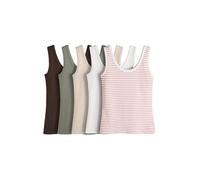 THE SET Mujeres Pack de 5 Camisetas sin Mangas acanaladas de Cuello Redondo Chocolate/Khaki/White/Neutral/Red Stripe M