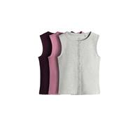 THE SET Niñas Pack de 3 camisetas sin mangas de punto acanalado con botones Pink/Purple/White 9 Años