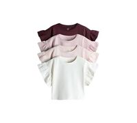 THE SET Niñas Pack de 4 Camisetas de Manga Corta con Volante de algodón Pink/Cream/Purple 6 Años