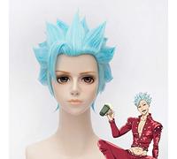 The Seven Deadly Sins Fox's Sin of Greed Ban Short Light Blue Heat Resistant Synthetic Hair Cosplay Halloween + Free Wig Cap A