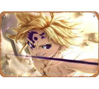 The Seven Deadly Sins, Meliodas (The Seven Deadly Sins) Póster de anime para decoración de pared del hogar, letrero de metal retro de hojalata de 8 x 12 pulgadas
