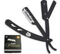 The Shave Factory The Shave Factory - Kit de maquinilla de afeitar de acero inoxidable, hoja de afeitar para hombre, color negro / 100 hojas de afeitar Derby Premium Single Edge