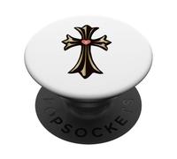 The Shine Pink Heart Gold Cross PopSockets PopGrip Adhesivo