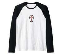 The Shine Pink Heart Pave Silver Cross Camiseta Manga Raglan