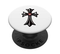 The Shine Pink Heart Silver Cross PopSockets PopGrip Adhesivo