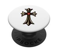The Shine Red Heart Gold Cross PopSockets PopGrip Adhesivo