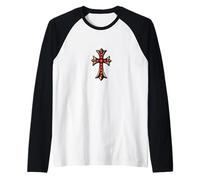 The Shine Red Heart Pave Gold Cross Camiseta Manga Raglan