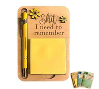 The Shit I Need to Remember Soporte para notas adhesivas, dispensador de notas adhesivas de madera con bolígrafo, el para tu compañero de trabajo más olvidadizo y para ti mismo (YELLOW)