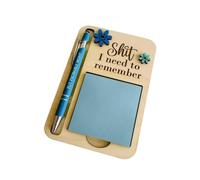 The Shit I Need to Remember Sticky Note Holder, divertido dispensador de notas adhesivas de madera con bolígrafo sarcástico y nota, notas autoadhesivas, para gente olvidadiza (Blue)
