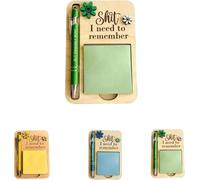 The Shit I Need to Remember Sticky Note Holder,The Perfect Gag Gift for Your Most Forgetful Coworker,Funny Wooden Memo Pad Organizer with Pen,Office Desk Accessory Gifts (Green)