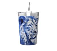 The Silent Lion - Vaso térmico cónico con pajilla aislada, perfecto para uso en el gimnasio o para llevar contigo