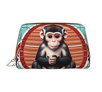 The Silent Monkey - Bolsa de cosméticos de piel, impermeable, bonita bolsa de aseo de viaje con cremallera, juego de bolsas de almacenamiento de cosméticos para mujer, color marrón, White, Talla única