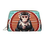 The Silent Monkey - Neceser portátil de cuero (grande), bolsa de cuero con cremallera, bolsa de aseo personal, organizador de viaje, White, Talla única