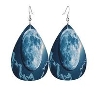The Silver Moon - Pendientes de piel con forma de lágrima para mujer, ligeros, de PVC, ganchos de plata 925, impresiones de doble cara, regalo hipoalergénico