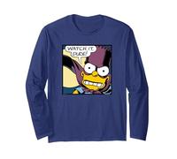 The Simpsons Bart Simpson Bartman Super Hero Watch It Dude Manga Larga, Unisex para Adultos, Azul Marino, S