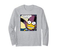 The Simpsons Bart Simpson Bartman Super Hero Watch It Dude Manga Larga, Unisex para Adultos, Gris Jaspeado, L