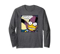 The Simpsons Bart Simpson Bartman Super Hero Watch It Dude Manga Larga, Unisex para Adultos, Jaspeado Oscuro, S