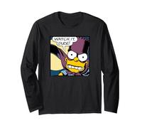The Simpsons Bart Simpson Bartman Super Hero Watch It Dude Manga Larga, Unisex para Adultos, Negro, M