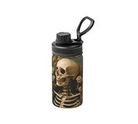 The Skeleton Man Lies Among The Flowers - Botella de agua aislada de 12 onzas, taza de agua para viajes, deportes, boca ancha, acero inoxidable