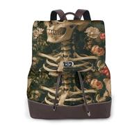 The skeleton man lies among the flowers Mochila de viaje para mujer, mochila casual, mochila de cuero estampada para mujer para el trabajo