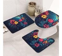 The Skull Flower Is Dark Black Print - Juego de 3 alfombras de baño + alfombrilla de contorno + funda para asiento de inodoro, lavable a máquina, antideslizante, de microfibra suave, para decoración
