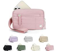 The Small Wallet 2nd Gen,Nylon Quilted Wristlet Wallets For Women,Fashion Lightweight Purse with 3 Zipper and ID Window(Pink)