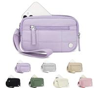 The Small Wallet 2nd Gen,Nylon Quilted Wristlet Wallets For Women,Fashion Lightweight Purse with 3 Zipper and ID Window(Purple)