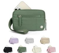 The Small Wallet 2nd Gen,Nylon Quilted Wristlet Wallets For Women,Fashion Lightweight Purse with 3 Zipper and ID Window(Green)