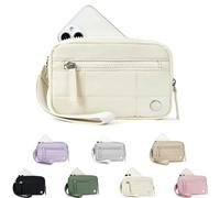 The Small Wallet 2nd Gen,Nylon Quilted Wristlet Wallets For Women,Fashion Lightweight Purse with 3 Zipper and ID Window(Beige)