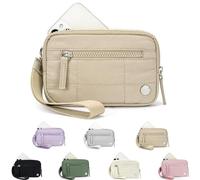 The Small Wallet 2nd Gen,Nylon Quilted Wristlet Wallets For Women,Fashion Lightweight Purse with 3 Zipper and ID Window(Khaki)