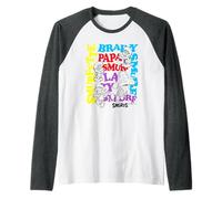 The Smurfs Character Outlines and Groovy Text Cartoon Camiseta Manga Raglan