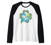 The Smurfs Four Leaf Clover Cast St. Patrick's Day Cartoon Camiseta Manga Raglan