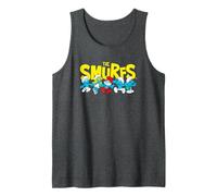 The Smurfs Logo with Smurfs Cast Retro Cartoon Camiseta sin Mangas