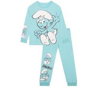 The Smurfs Pijama Niño, Pijama Chico Manga Larga De Los Smurfs, Divertidos Pijamas para Ninos, Pijamas Invierno Niño, Azul 7-8 Años