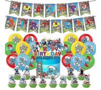 The Smurfs Theme Birthday Party Supplies Balloons Kit Banner Cake Cupcake Toppers Decor Set