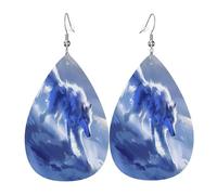 The Snow Wolf Running in the Wind and Snow - Pendientes de piel con forma de lágrima para mujer, ligeros aretes colgantes de PVC, ganchos de plata 925, impresiones de doble cara, regalo hipoalergénico