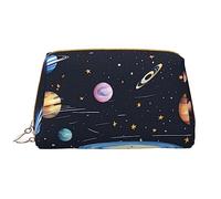 The Solar Family - Bolsa de maquillaje portátil de cuero grande, cuero de PVC, cierre de cremallera, bolsa de aseo de viaje, bolsa de almacenamiento de viaje, White, Talla única
